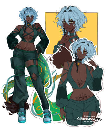 Full Body Render + Half Body Sketch + Bust Sketch